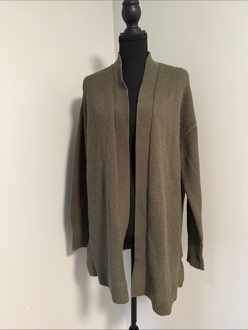 LOFT Olive Open-Front Textured Cardigan